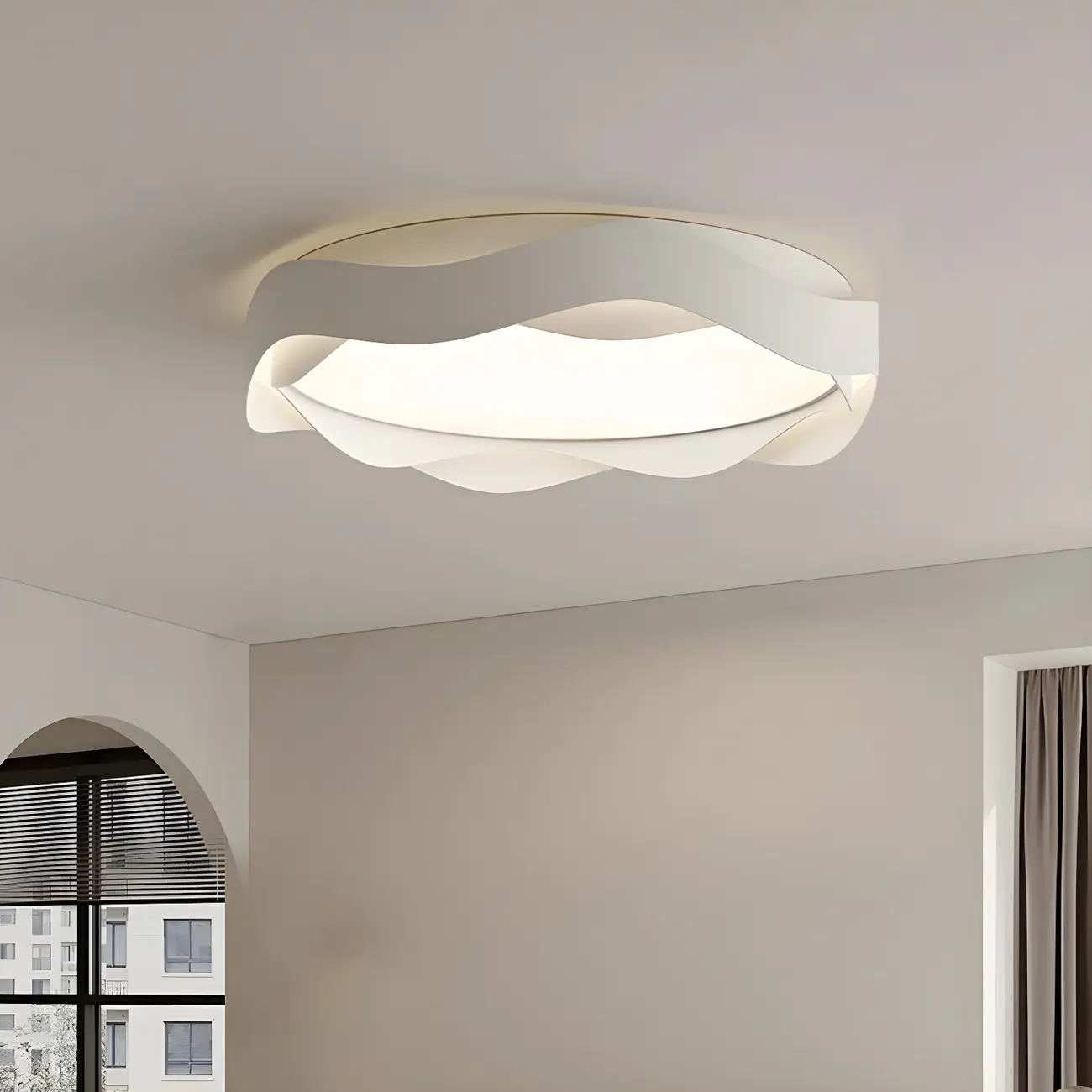 White Art Deco LED 3-Gear Dimming Flush Ceiling Light