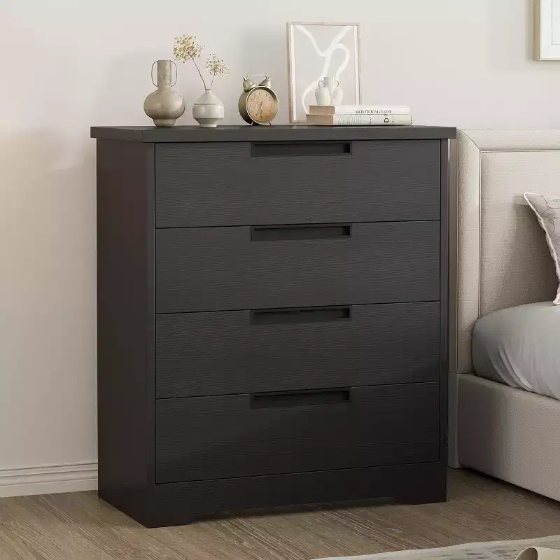 Modern 4 Drawer Dresser with Embedded Handles, Smooth Gliding Drawers & Anti-Tip Design, Wooden Storage Chest for Nursery, Bedroom, Living Room