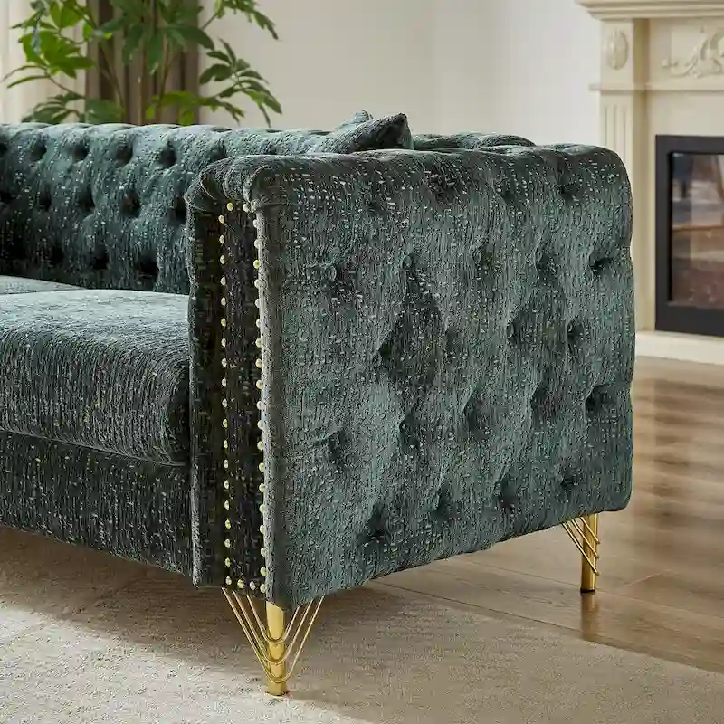 Chenille Tufted Upholstered 3-seater Sofa with Metal Legs
