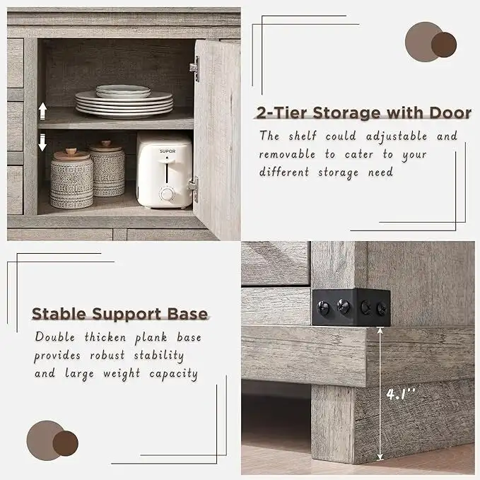 Farmhouse 8 Drawer Dresser, Wood Long Chest of Drawers, Closet Dresser