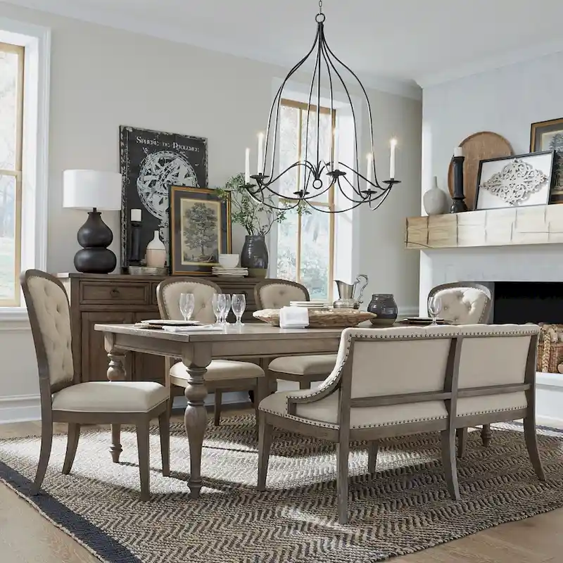 Americana Farmhouse Dusty Taupe Rectangular Table Set with Dining Chairs Various Options