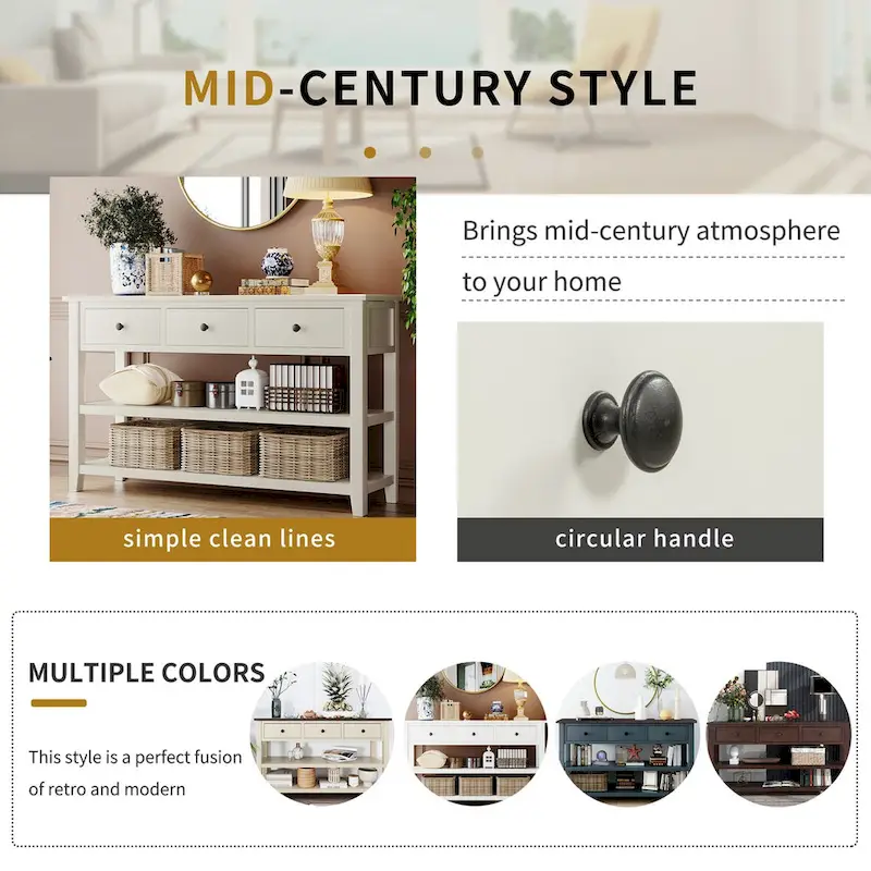 Pine Solid Wood Console Table with Two Open Shelves