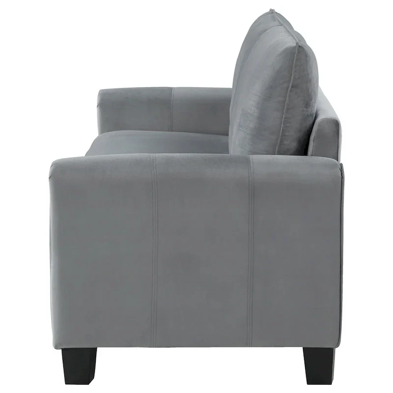 Dave Sofa, Gray Fabric, Rounded Armrests, Black Tapered Legs, 80 Inch
