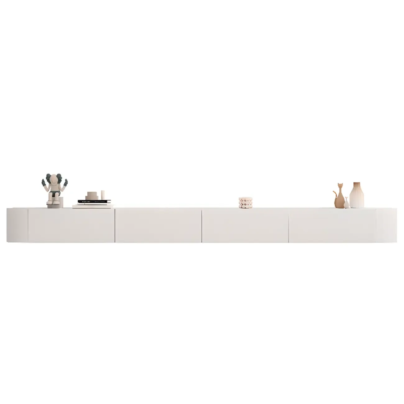 87 Grey Solid Wood Long Floating TV Stand with Drawers