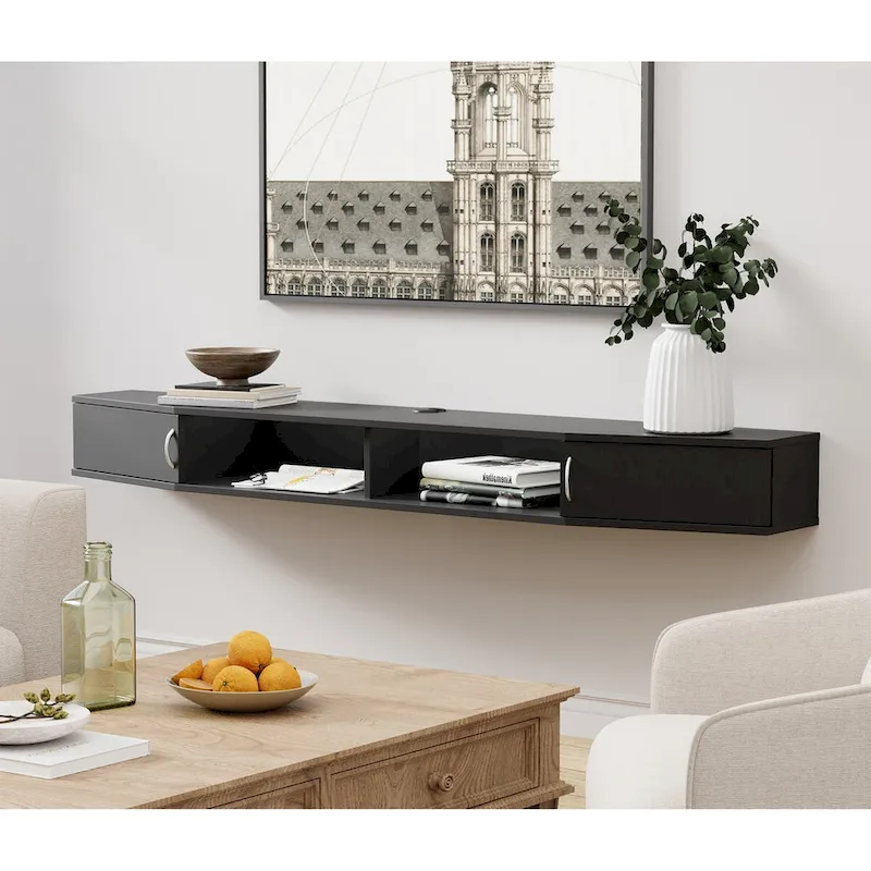 FITUEYES Floating Wall Mounted TV Console Storage Shelf Modern TV Stand Media Console, Walnut DS211802WW - 70