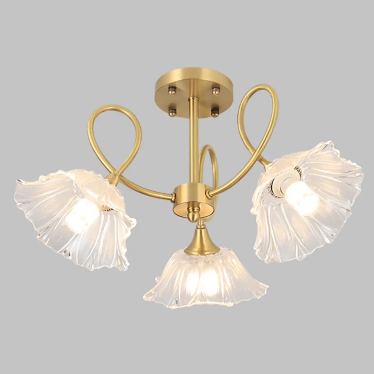 Flower Shaped Modern Gold Semi-Flush Ceiling Light with 3-Light
