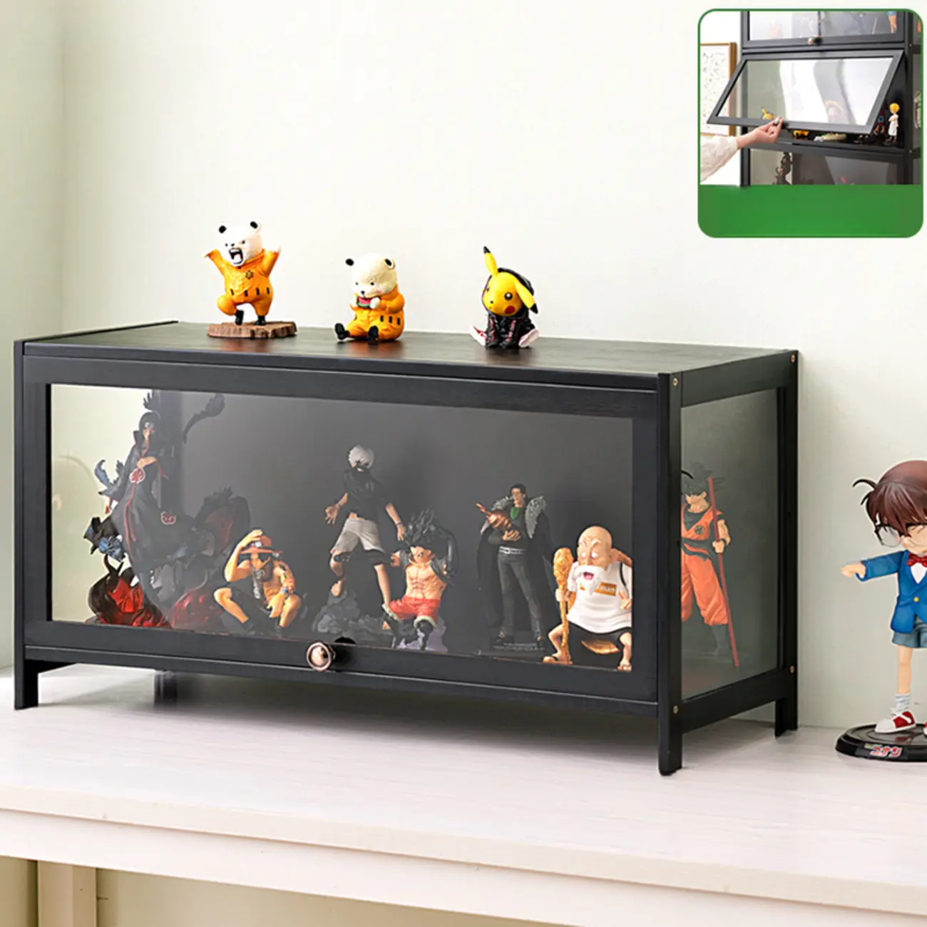 Trendy Rectangular Black Bamboo Floor Curio Cabinet