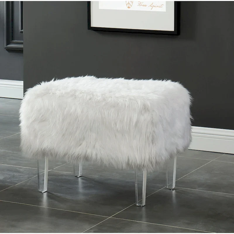 Modern Faux Fur Acrylic Footstool
