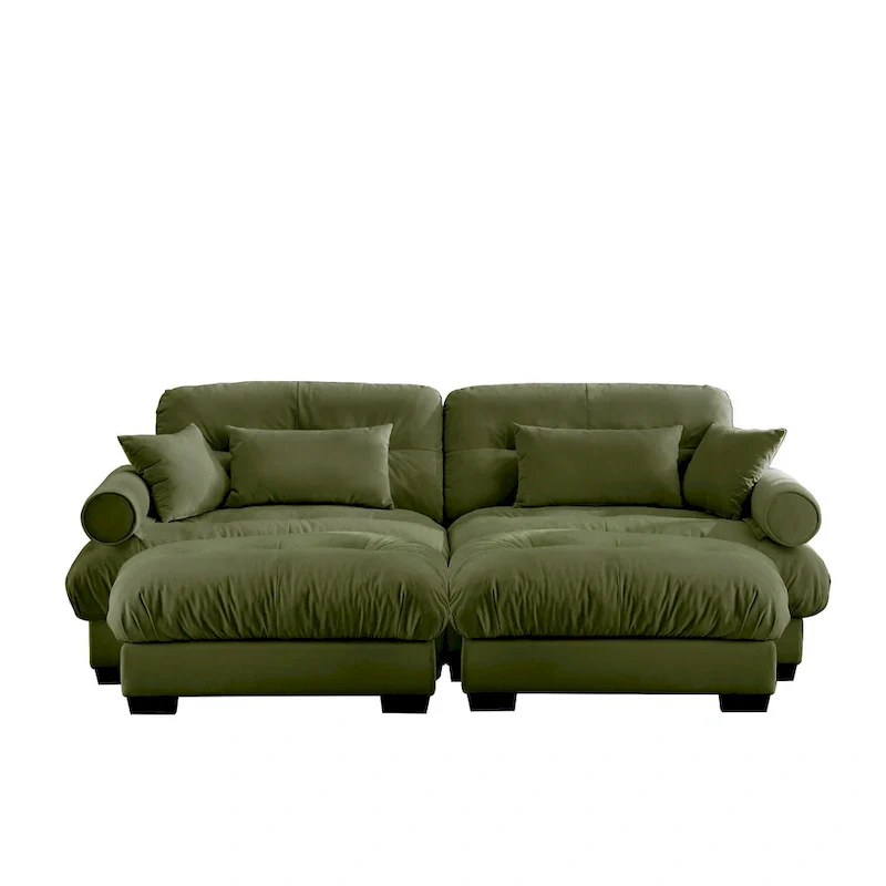 Velvet Fabric Loveseat Couch Modular Sectional Sofa with 2 Ottomans