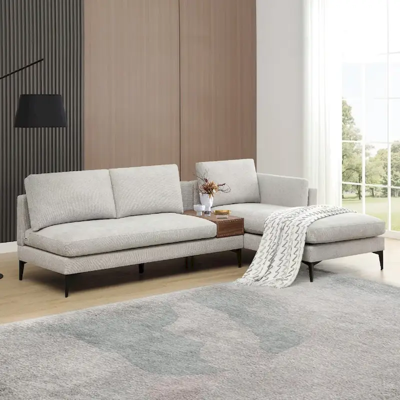 Modular L-shaped Sofa With a Reversible Design and Built-in Wooden Decorative Box
