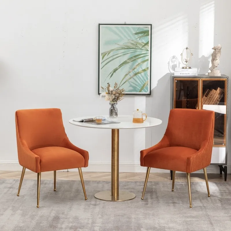 Mid Century Velvet Accent Dining Chair Set of 2 with Rear Handle