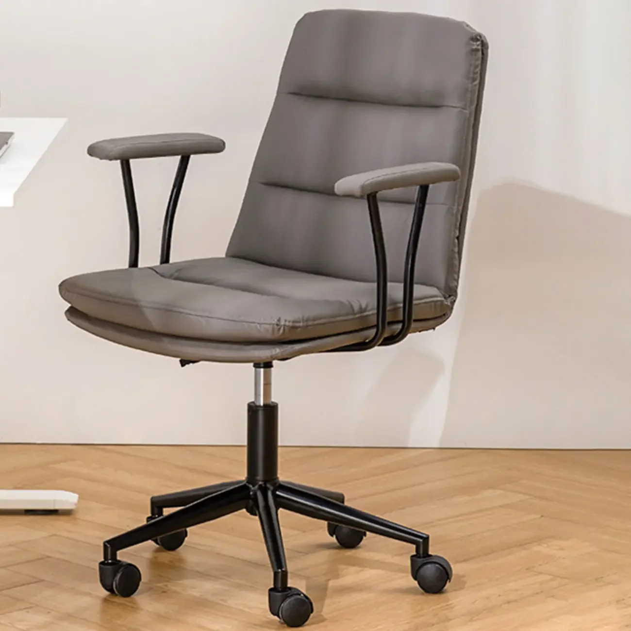 Elegant White Leather Ergonomic Swivel Office Chair