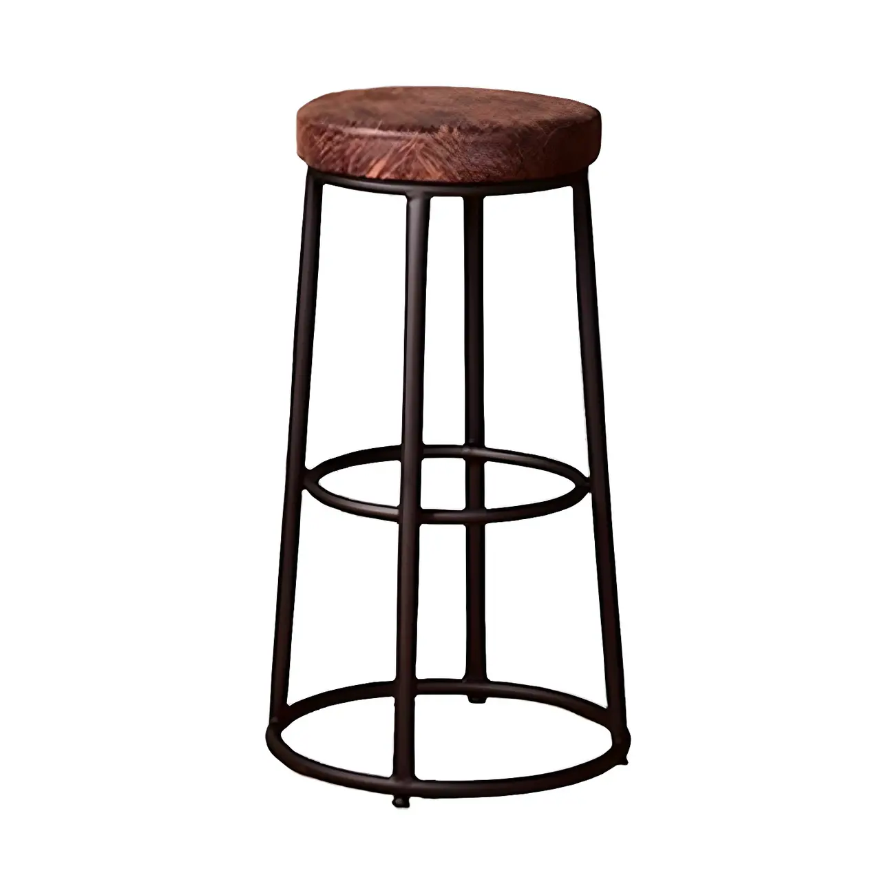 Backless Industrial Round Wooden Bar Stools