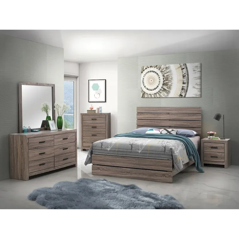 Geary 5-piece Slatted Headboard Panel Bedroom Set with 2 Nightstands
