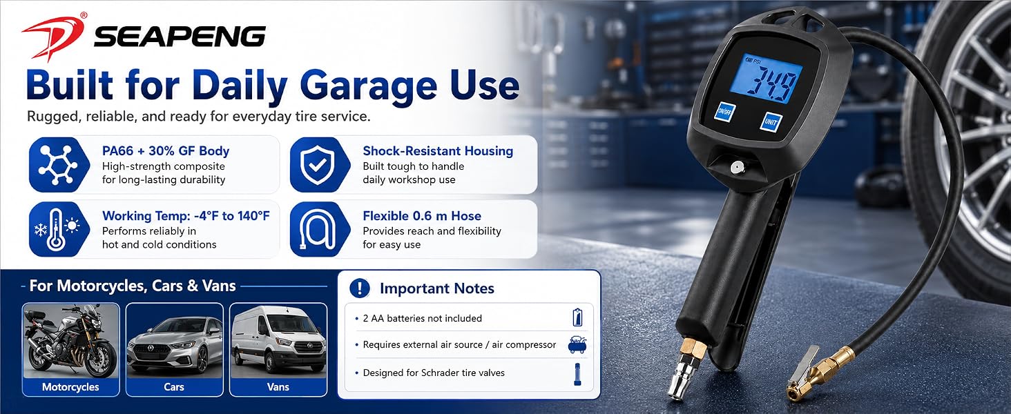 SEAPENG BW-L01 portable digital tire gauge for garage use