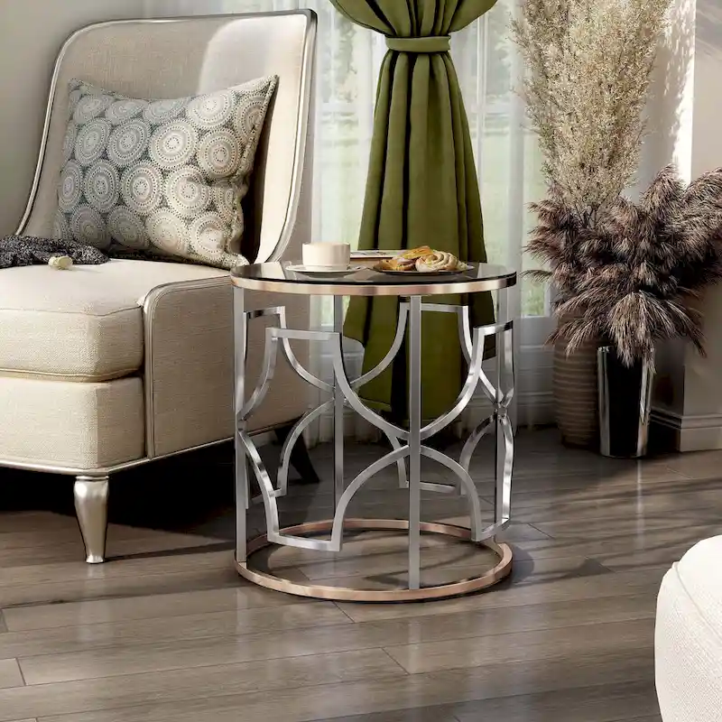 Ders Glam Chrome and Gold Plating Tempered Glass Top 3-Piece Coffee Table Set by Furniture of America