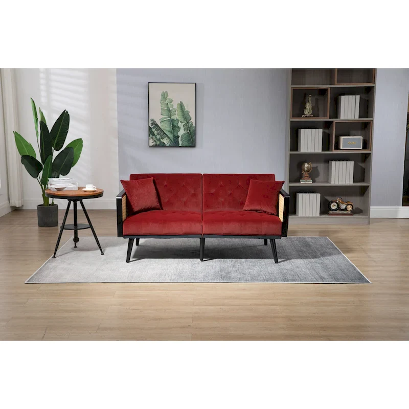Velvet Upholstered Tufted Sleeper Loveseats Armsofa with Metal Feet
