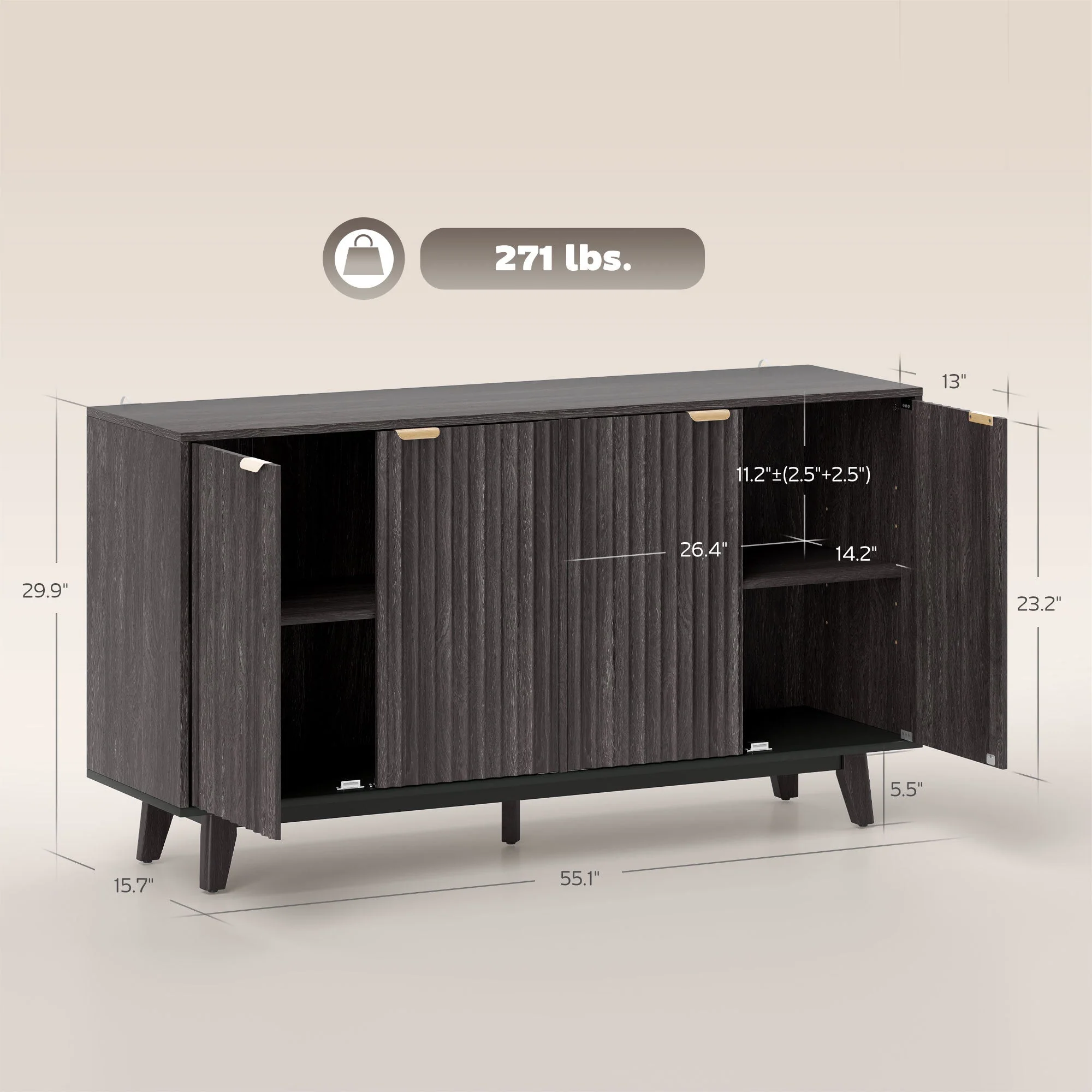 Fluted Coffee Bar Cabinet and Buffet Sideboard Cabinet