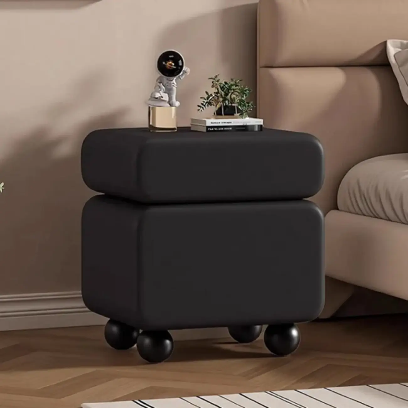 Sleek Black & White Two Drawers Bedside Nightstand