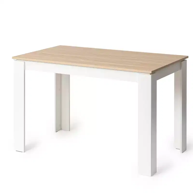 White & Beige Rectangle Dining Table for 4, MDF Tabletop