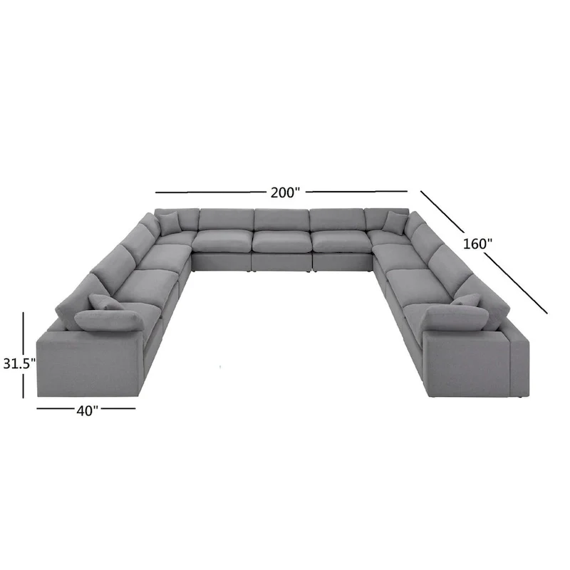 Anka Grey Linen Down Filled Cushioned 11-Seat Sectional Sofa by iNSPIRE Q Modern