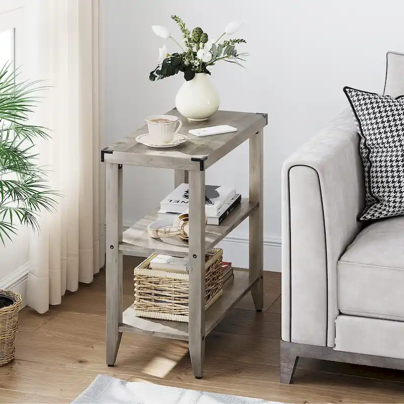 Farmhouse End Table, 3 Tier Rustic Side Table