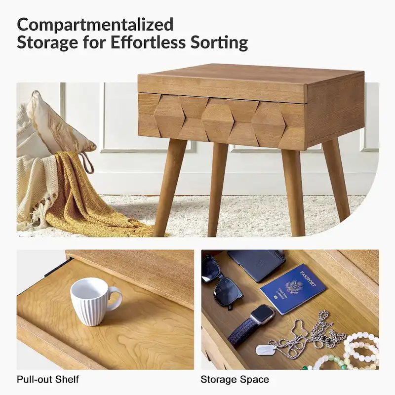 Julian Mid-century  End Table with Charging Station by