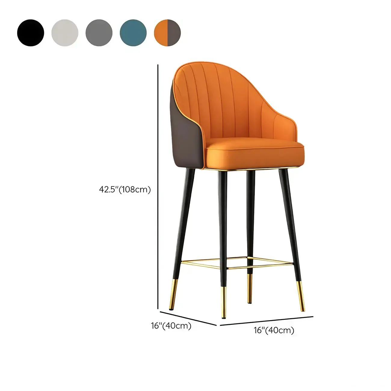 Art Deco Leather Bucket Cushioned Bar Stool