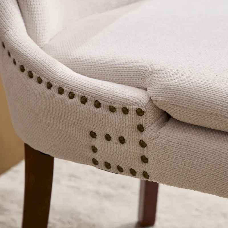 Double-layer Cushioned Dining Chairs Set of 2 Chenille Mid-Back Chair with Nailhead Trim Side Chair with Bent Wood Legs