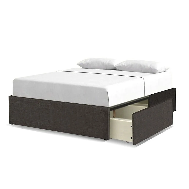 Grey/Ivory Upholstered Platform Storage Bed with 2 Drawers, King/Queen