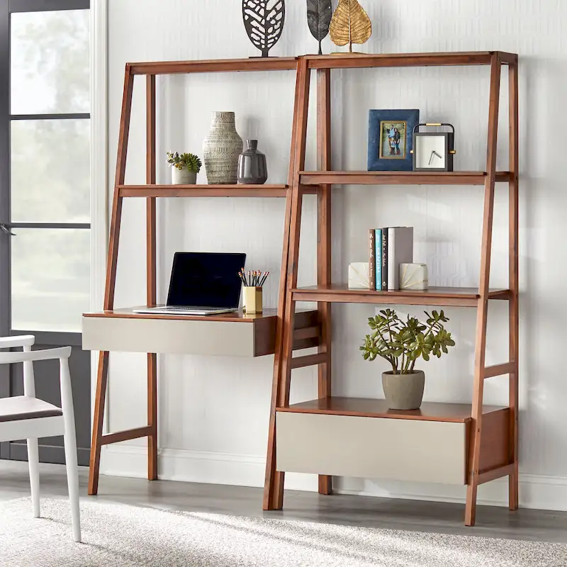 Nordic-Style Trapezoidal Desk and Bookshelf 2-Piece Set