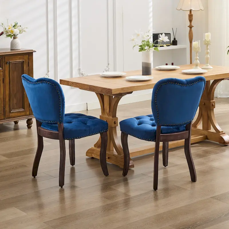 Dining Chairs Set of 2, Soft Tufted Accent Chairs Side Chairs with Wooden Legs, Velvet Upholstered Dining Room Chair