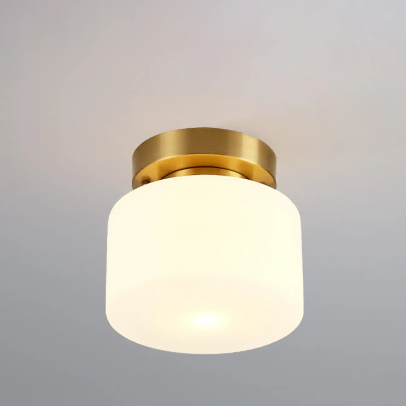 Modern White Glass Drum Golden Semi Flush Ceiling Light