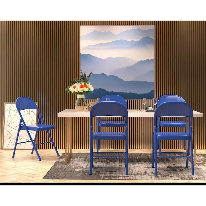 VECELO Folding Chairs Set of 4 Metal Frame Steel Seat with Triple Braced