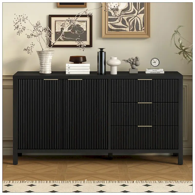 Minimalist Wave-Pattern Sideboard with Functional Storage