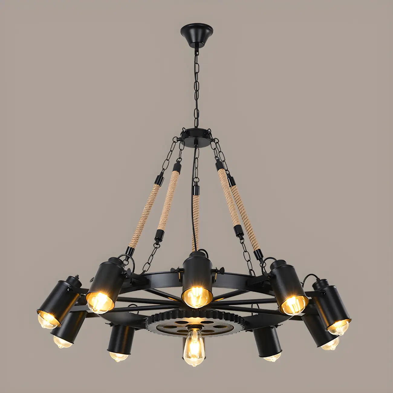Industrial Chain Mount Black Iron Gear Shape Chandelier