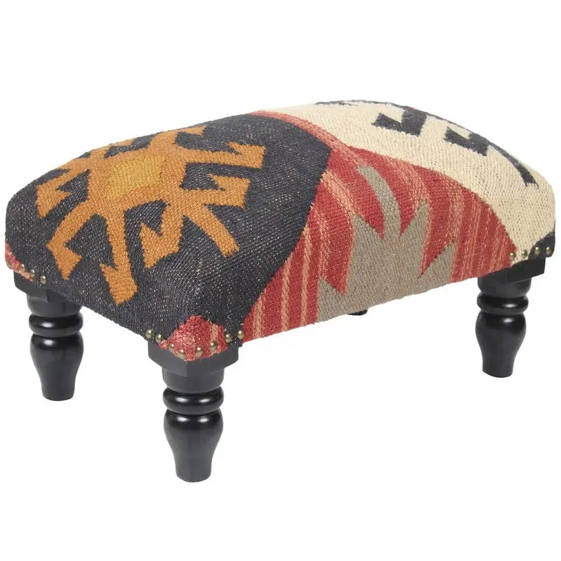 HERAT ORIENTAL Handmade Kilim Upholstered Wood Footstool