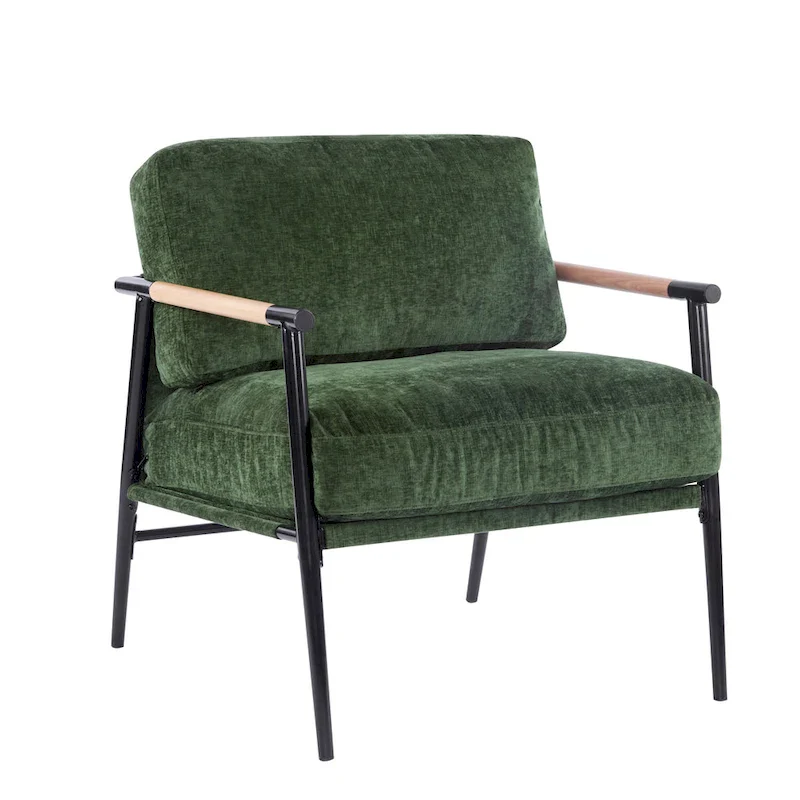 Polyester Accent Chair with Metal Frame & Wooden Armrests