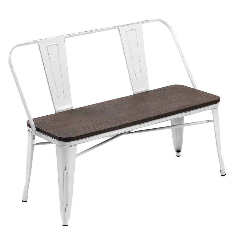 Dining Bench, Entryway Bench with Back, Farmhouse Metal Dining Bench, Industrial Mid-Century 3 Person Bench, Wood Seat