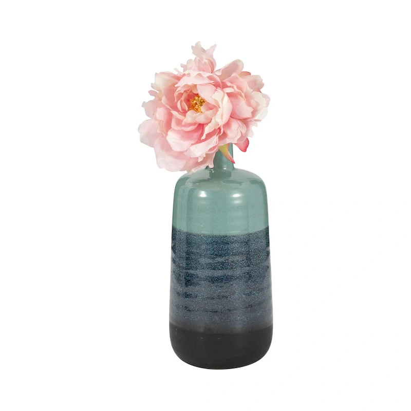 Sagebrook Home 13  Ceramic Vase Contemporary Aqua Green Tri-Colored Speckled Floral Vase