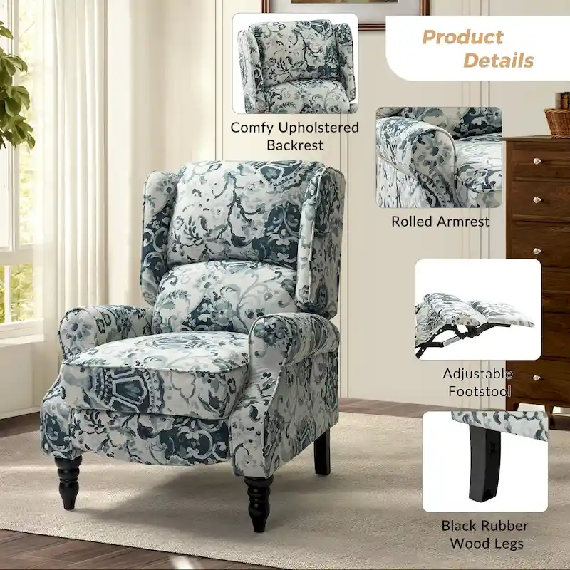 Olympus Upholstered Classic Manual Wingback Recliner with Solid Wood Legs by HULALA HOME