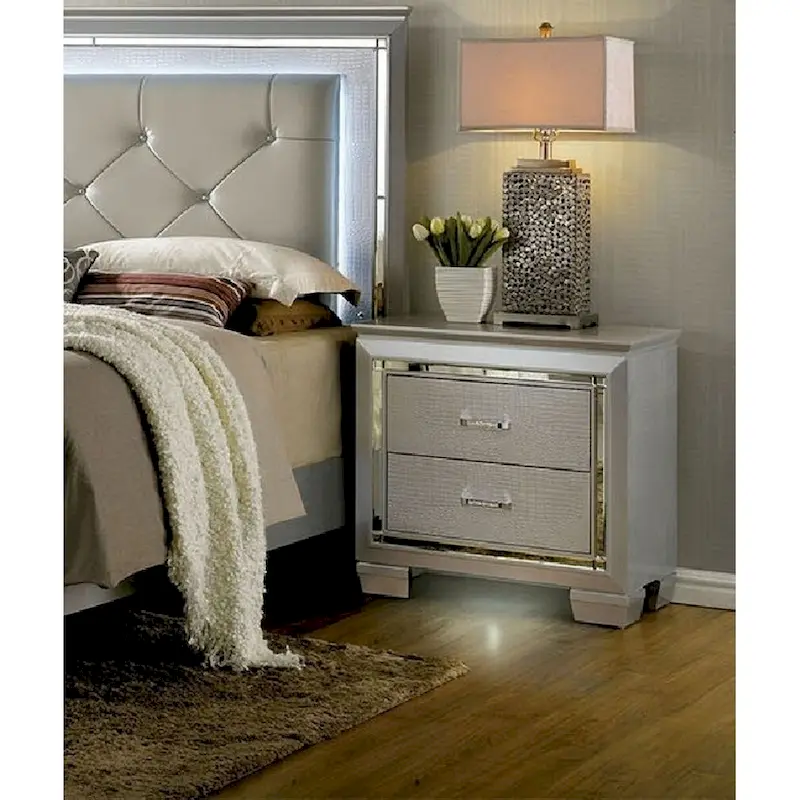 1pc Nightstand Silver Bedside Table LED Light