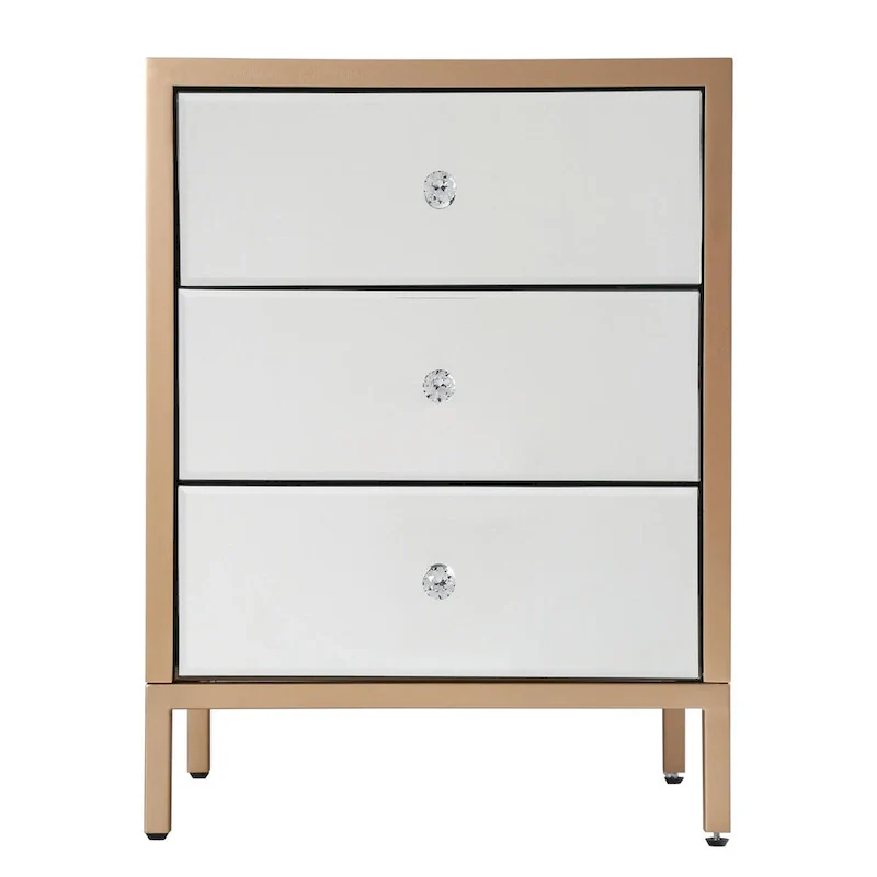Modern Contemporary 17.7 Wide 3-Drawer Mirrored Side Table Chest Storage Dresser Nightstand