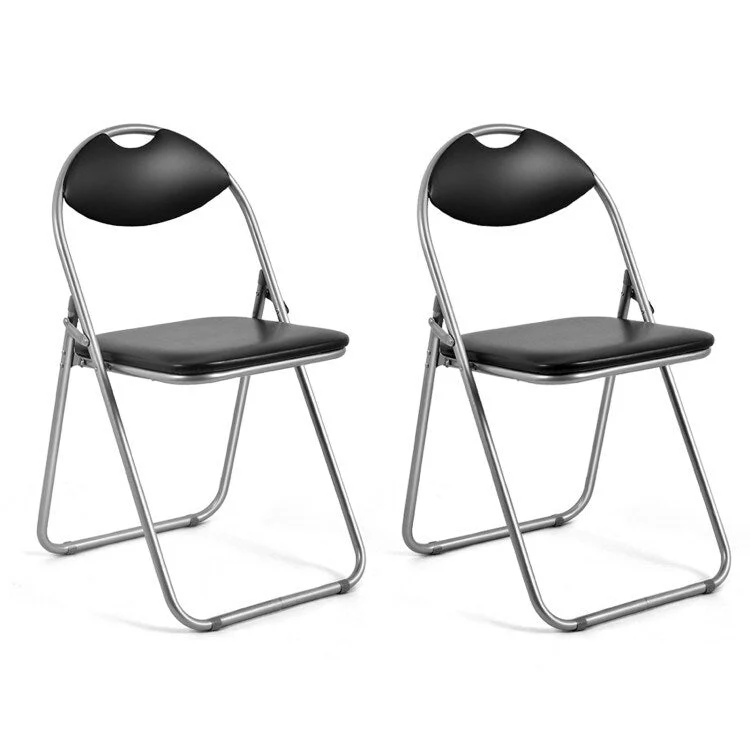 Black Portable Folding Dining Chairs Set with Carrying Handles and U-Shaped Metal Base
