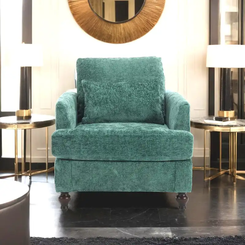 Chenille Single Sofa Chair, Upholstered Accent Chair with Soft Pillow, Mid Century Modern Reading Armchair