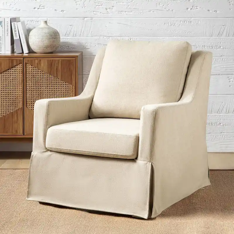 Stan Farmhouse Slipcover Rocking Swivel Chair by HULALA HOME