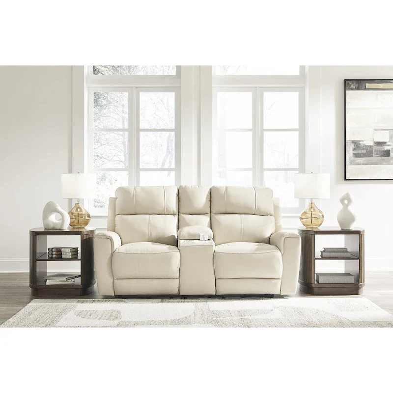 Signature Design by Ashley Dahlmoore Beige Power Reclining Loveseat with Console - 76  W x 42  D x 40  H