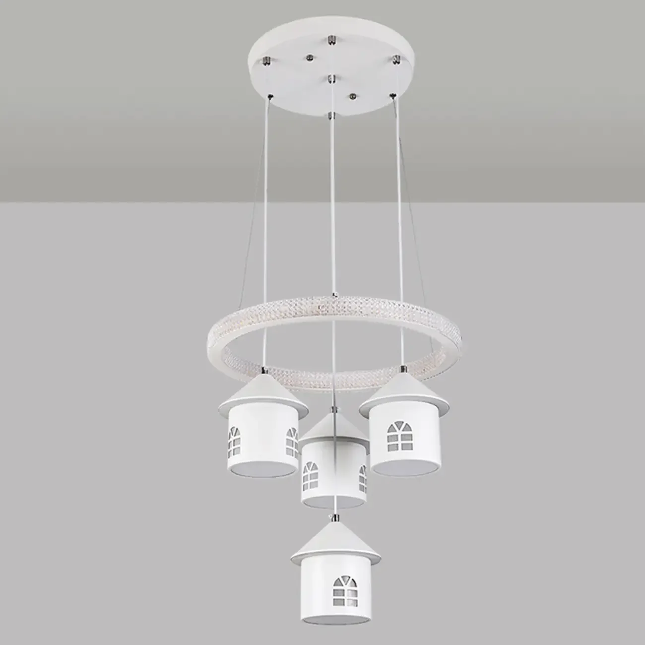 Modern 4-Light LED Chandelier with Unique House Design