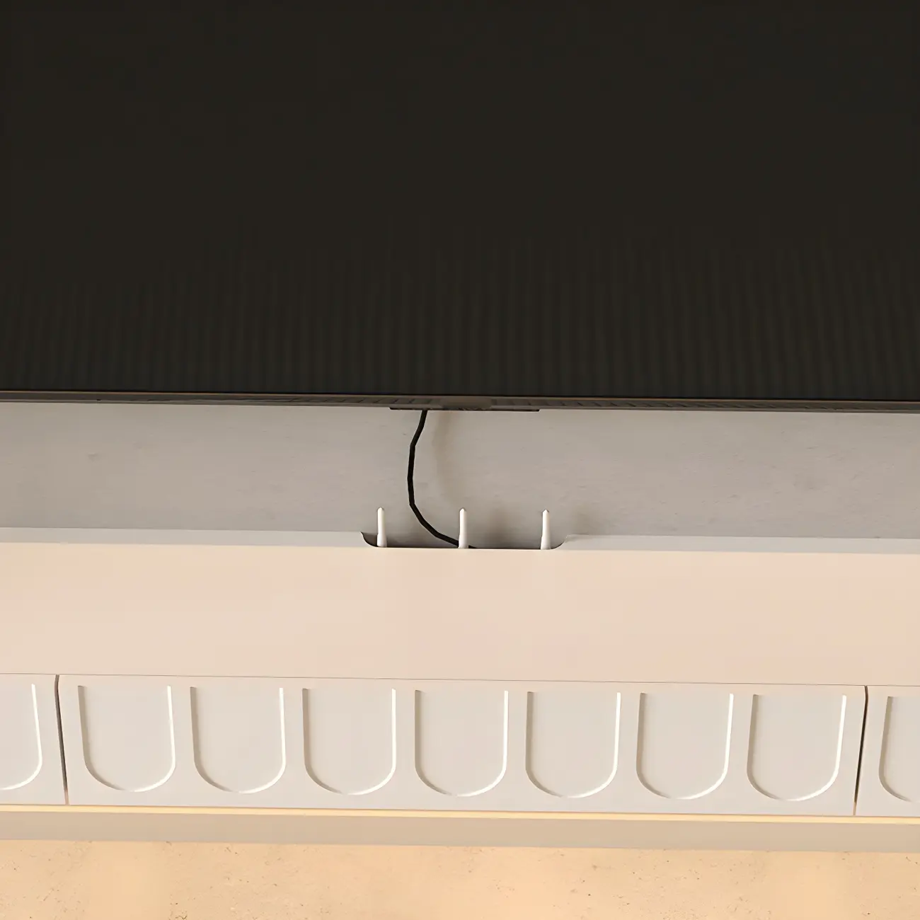 65 Long White Floating Wood U-Pattern TV Stand with Cabinet