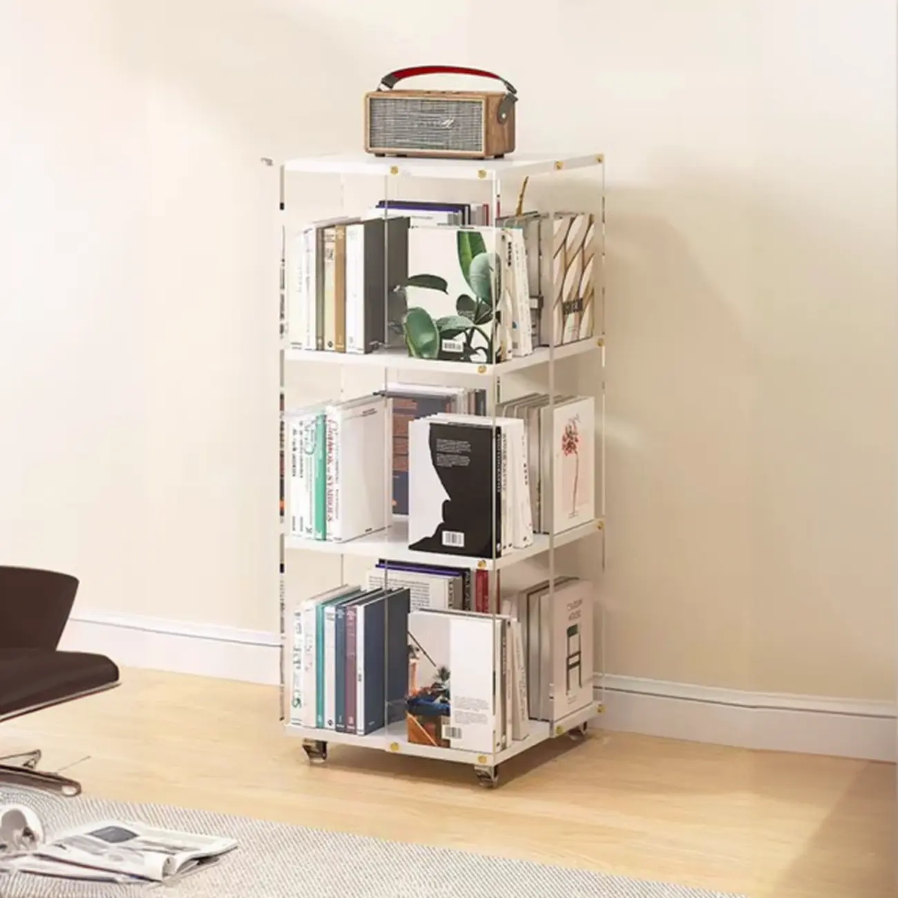 Vertical Lucite Open Back Etagere Narrow Bookshelves